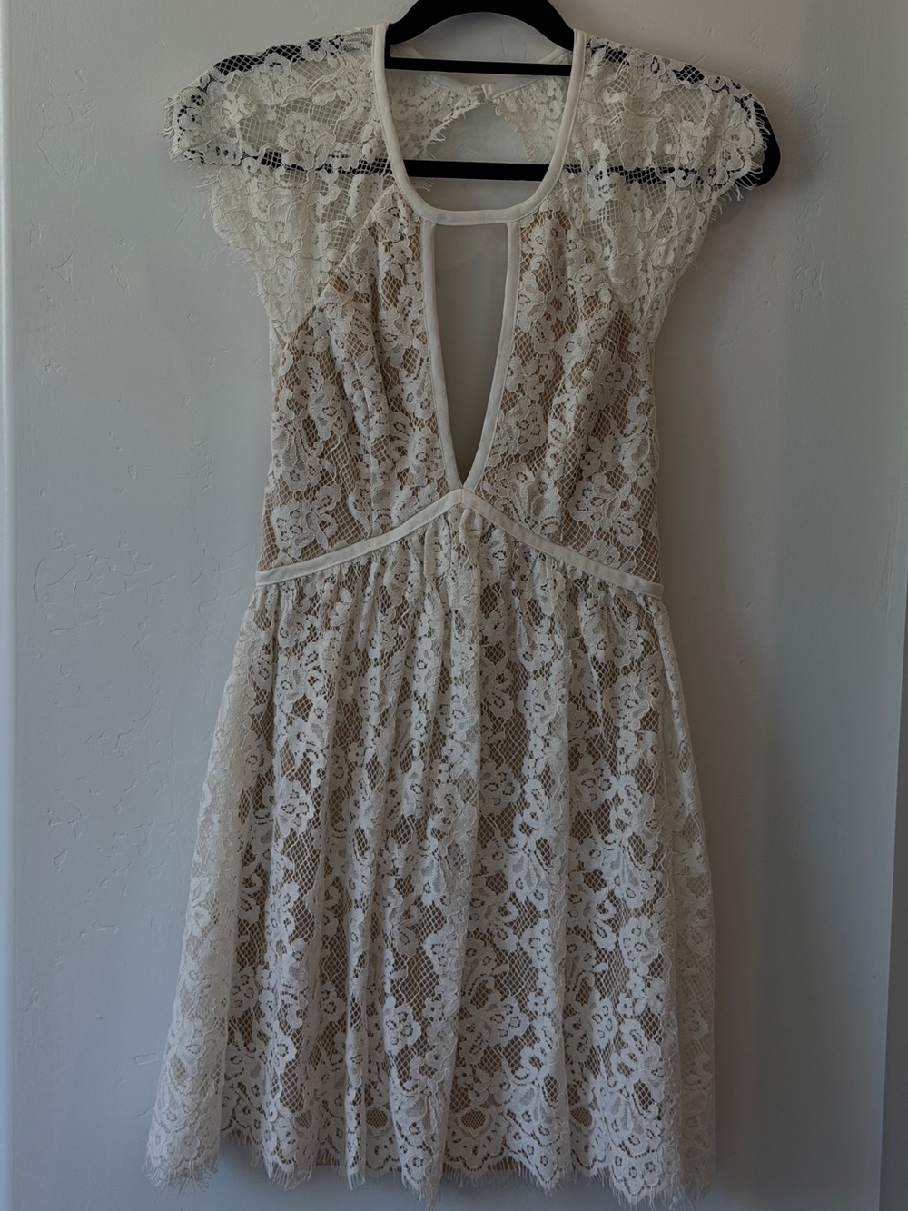 Lulus Ivory Lace Dress with Nude Lining